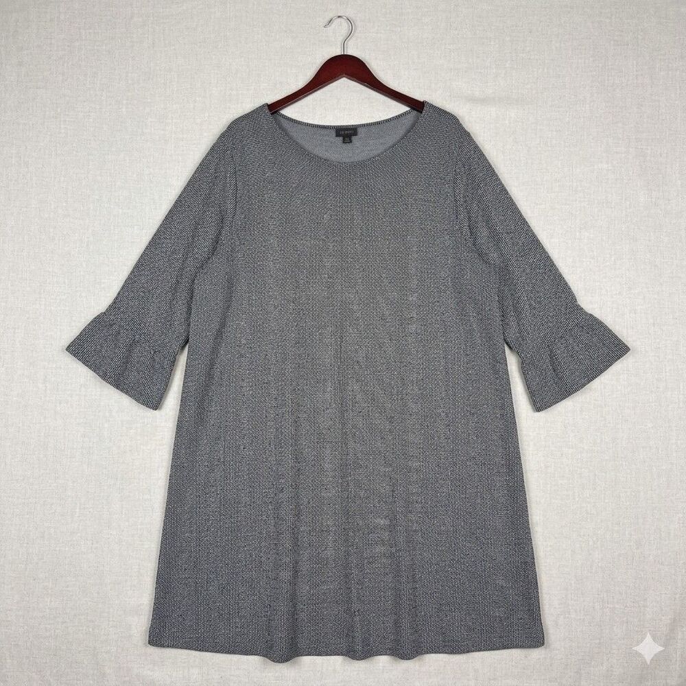 J Jill Wearever Collection Black Printed Bell Sleeve Stretch Rayon Dress 4X